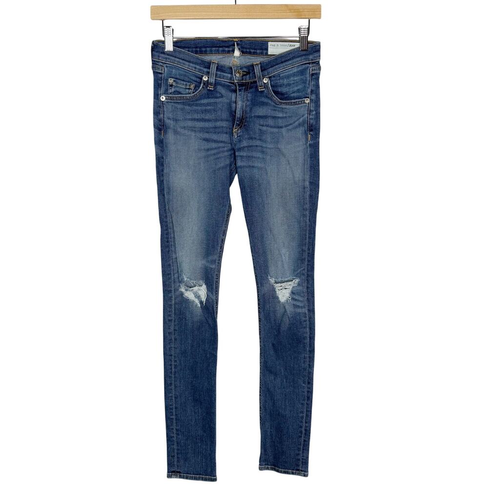 Rag & Bone Womens 26 Medium Blue Skinny Jeans with Ripped Knees Barrons Wash